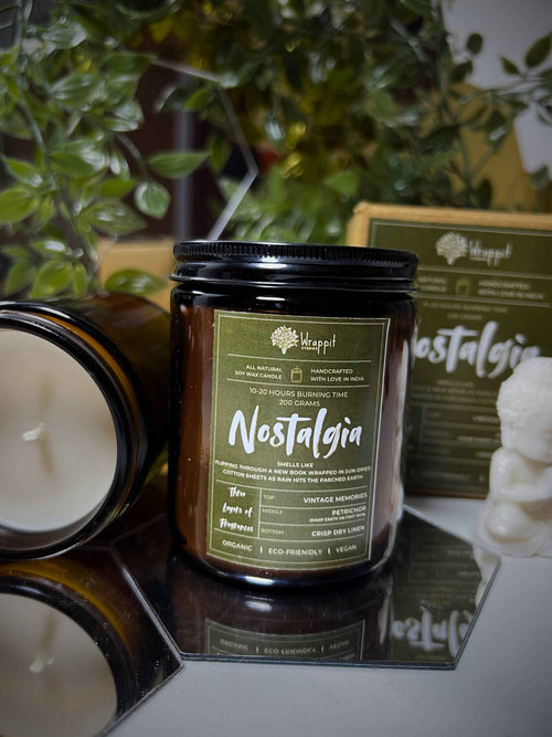 Nostalgia – 3 Layered Designer Scented Soy Wax Amber Jar Candle | Aromatherapy | Handcrafted & Eco-Friendly