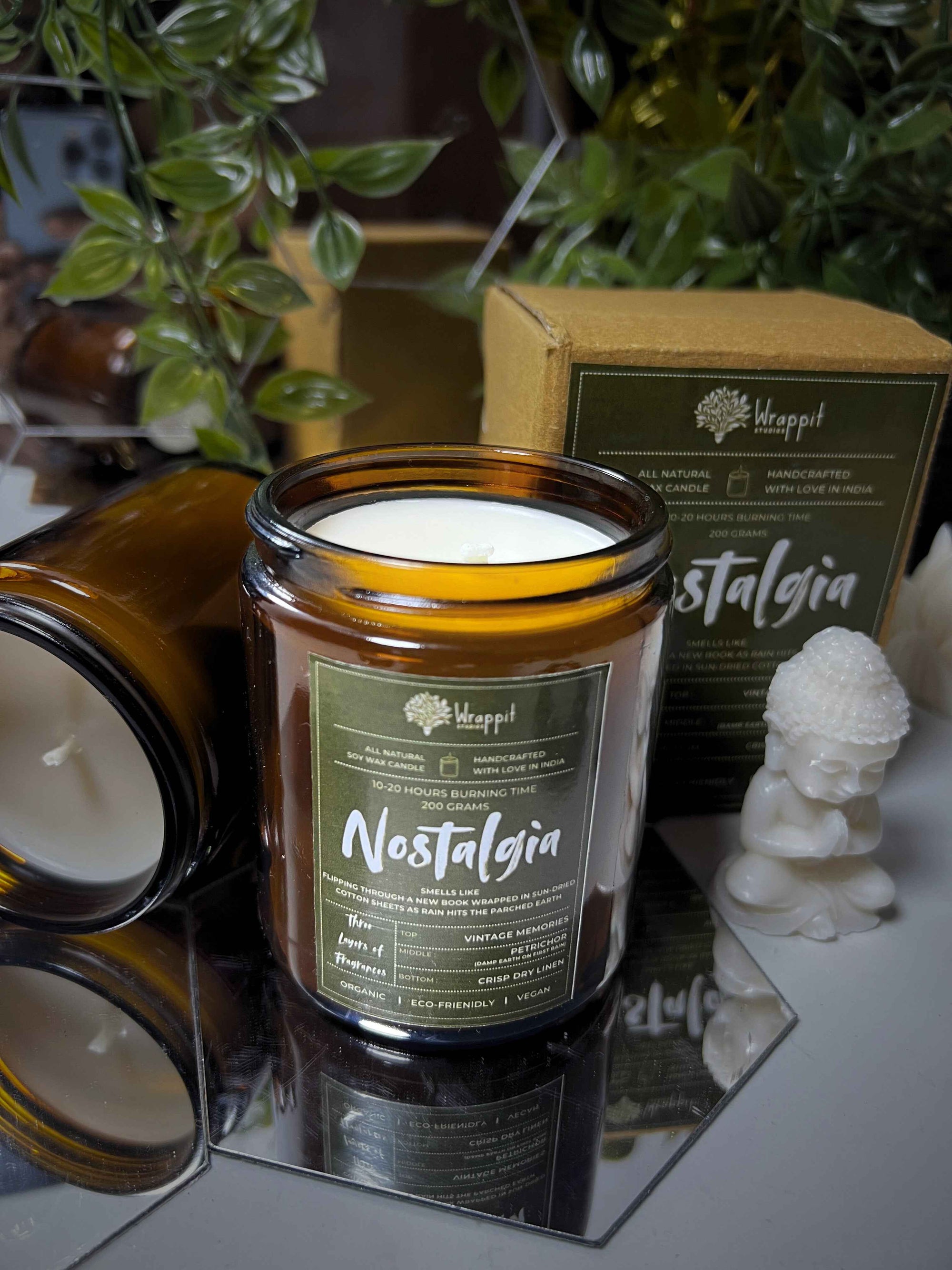 Nostalgia – 3 Layered Designer Scented Soy Wax Amber Jar Candle | Aromatherapy | Handcrafted & Eco-Friendly