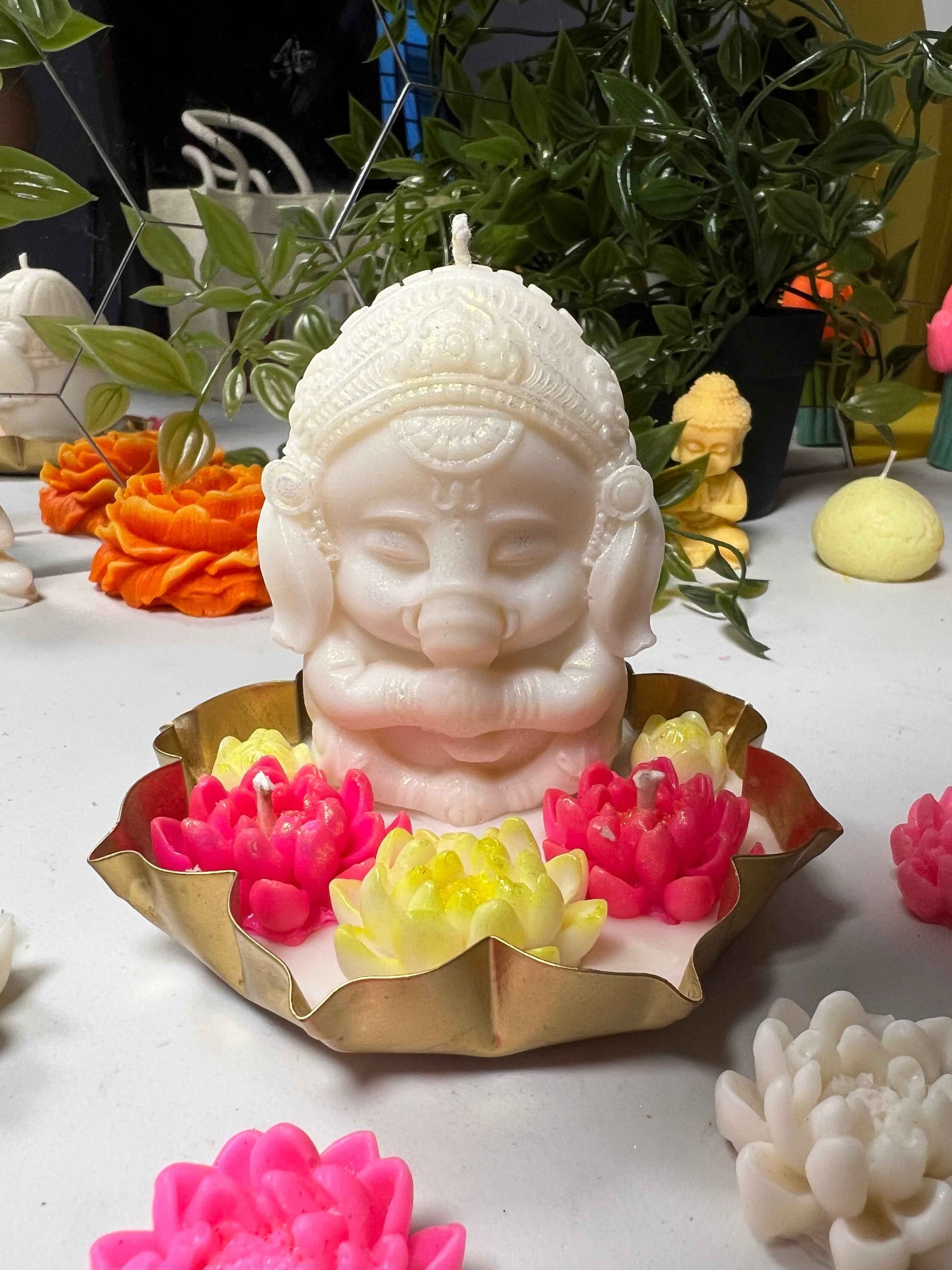 Golden Lotus Ganesha Urli Candle | Designer Scented Diwali Ganesh Urli Candle