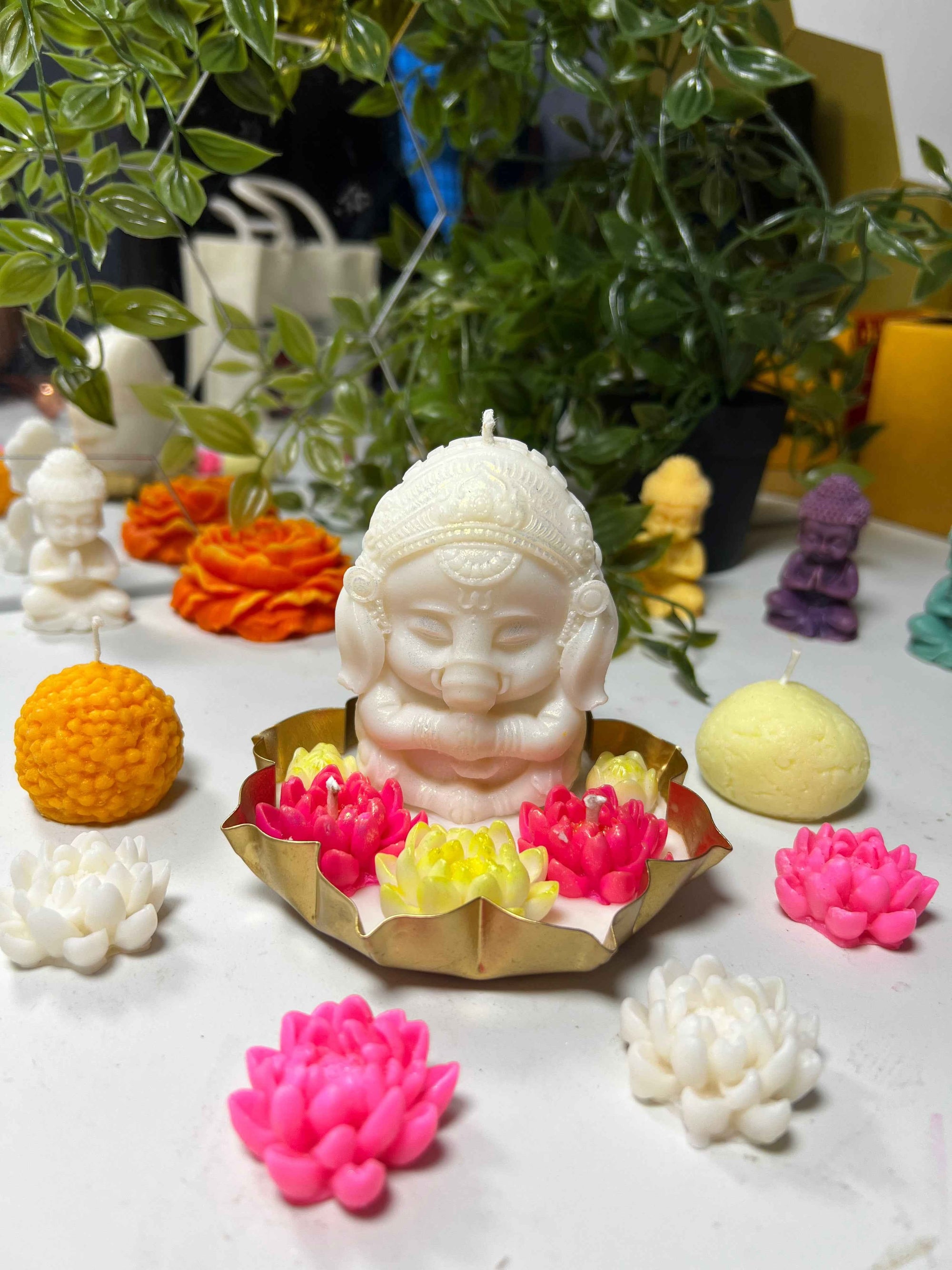 Golden Lotus Ganesha Urli Candle | Designer Scented Diwali Ganesh Urli Candle